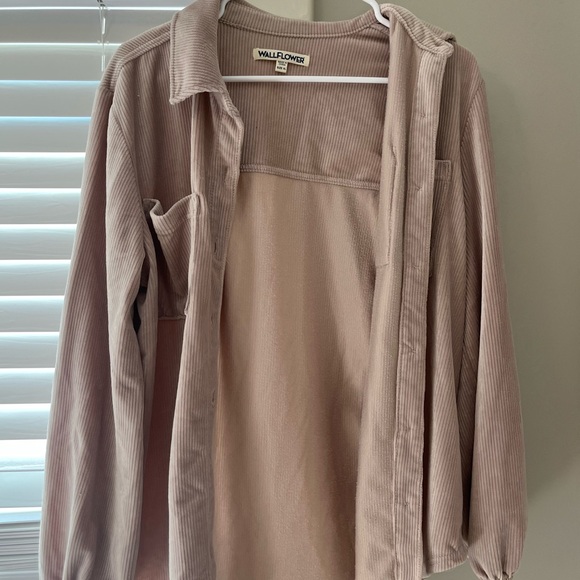 Wallflower Ribbed Velvet Button Up Top - Soft Pink - Picture 1 of 5